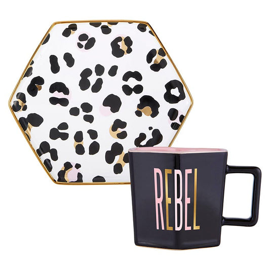 Rebel Hexagon Mug and Saucer Set in Animal Print Design