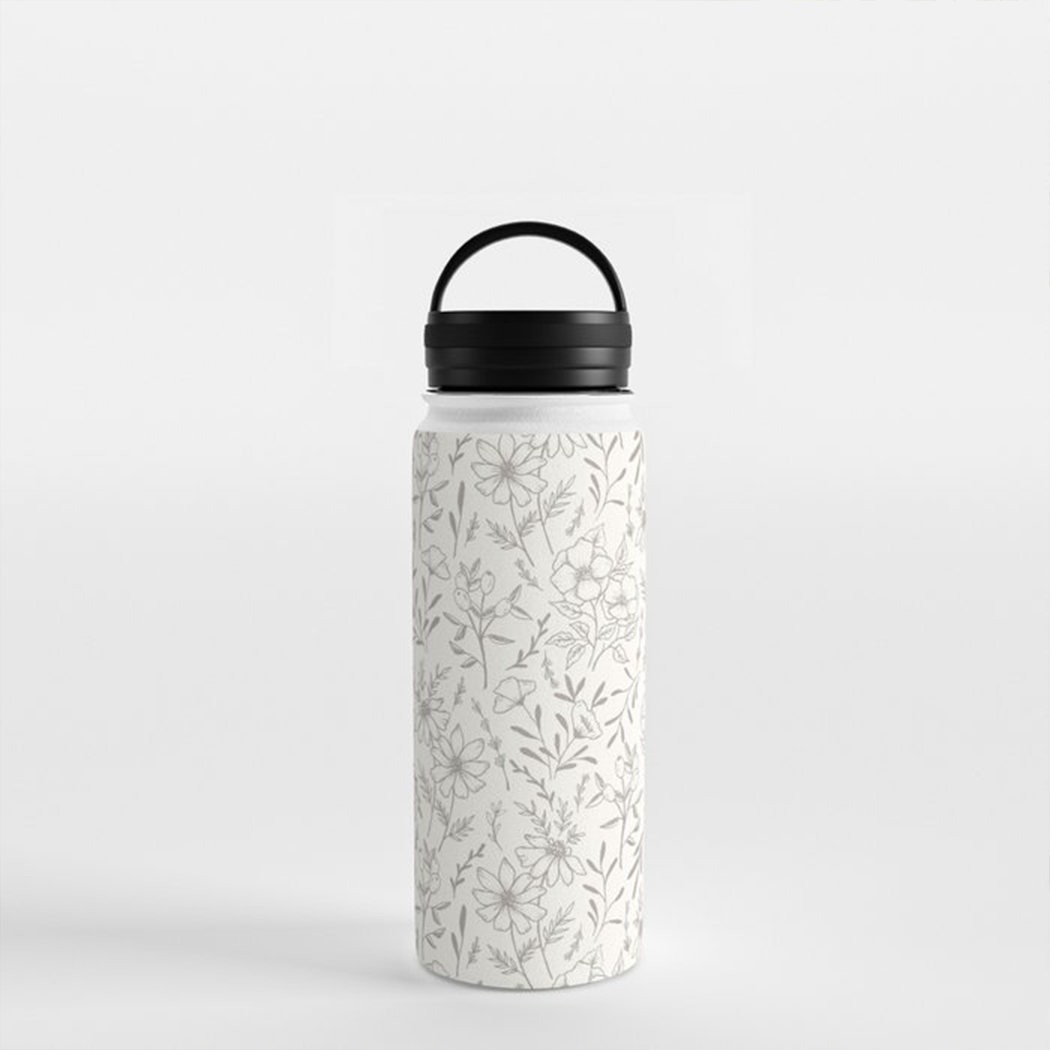 Ivory Flower Handle Lid Water Bottle