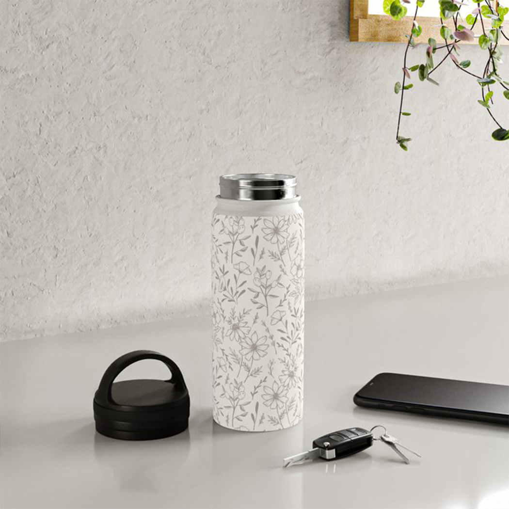 Ivory Flower Handle Lid Water Bottle