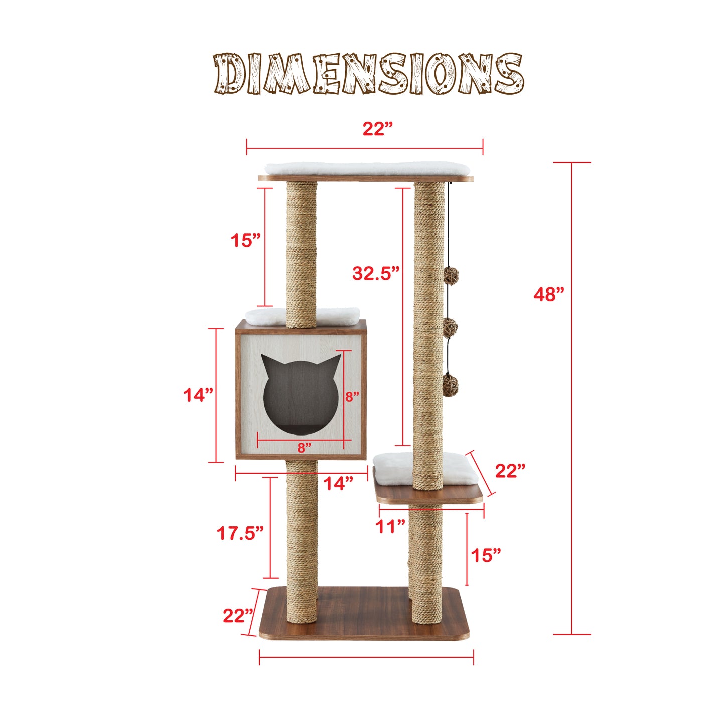 Elegant Wooden Modern Cat Tree Cat Condo Multi-Level Towers Cat Activity Tower with Scratching Posts, with Removable and Washable Mats (High Tower)