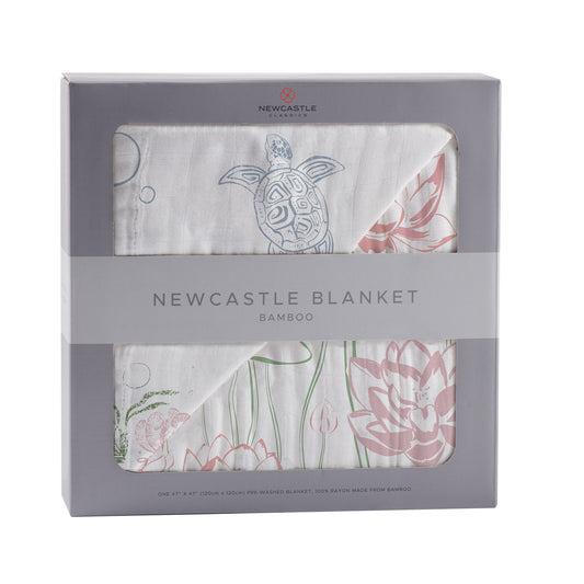 Turtles and Water Lily Bamboo Muslin Newcastle Blanket